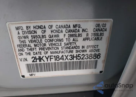 2003 Honda Pilot Ex из США, поврежденный, VIN 2HKYF184X3H523886